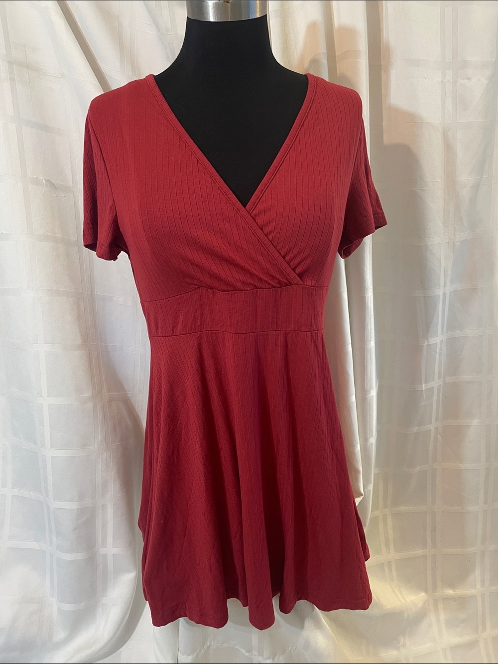 Shein Brickbred V-Neck Empire Waist Short Sleeve Mini dress Size Lrg 93% Viscous